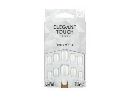 Elegant Touch Polished Colour 24 Nails With Glue Squoval Quite White